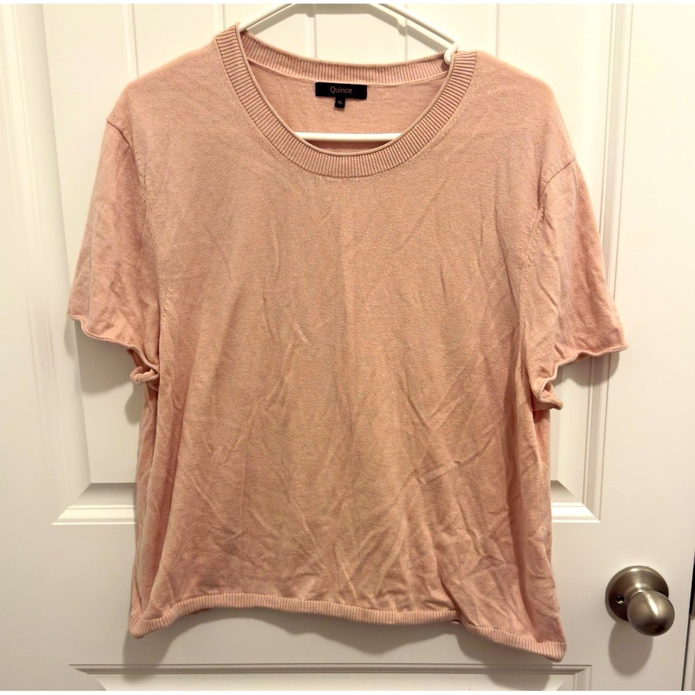 Quince Womens Pink Knit Crew Neck Short Sleeve Pullover Sweater Size XL